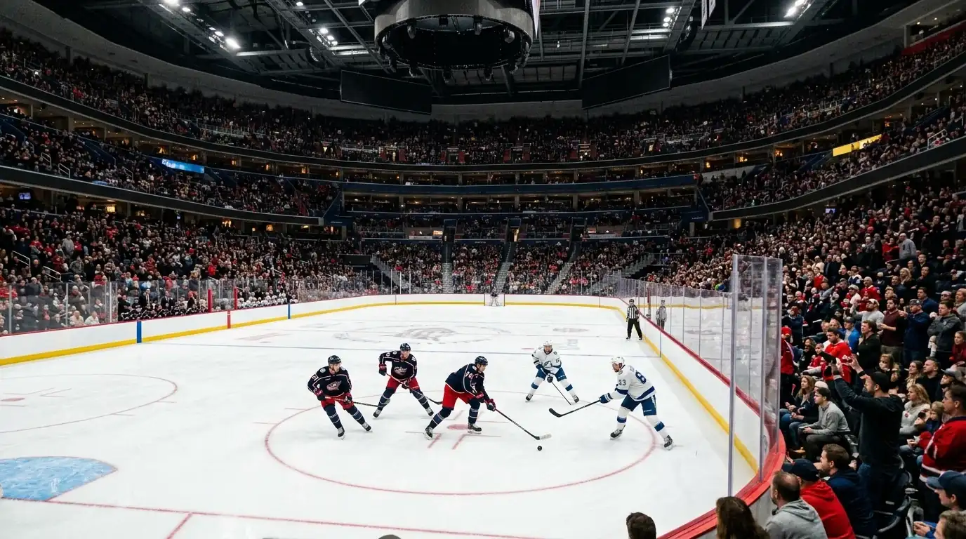 Pabellón NHL durante un partido en vivo con público en las gradas