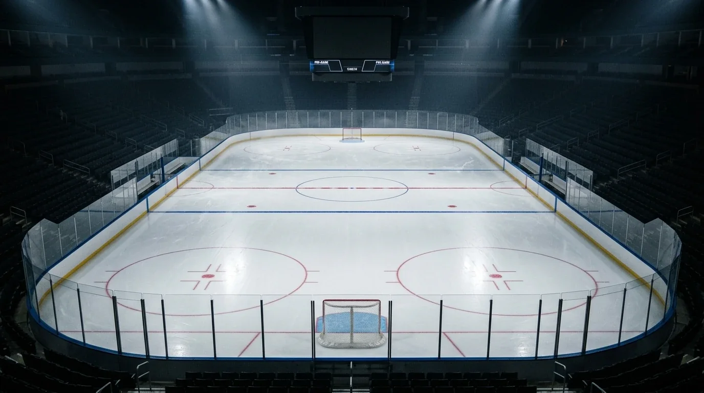 Pista de hockey sobre hielo NHL iluminada antes del faceoff